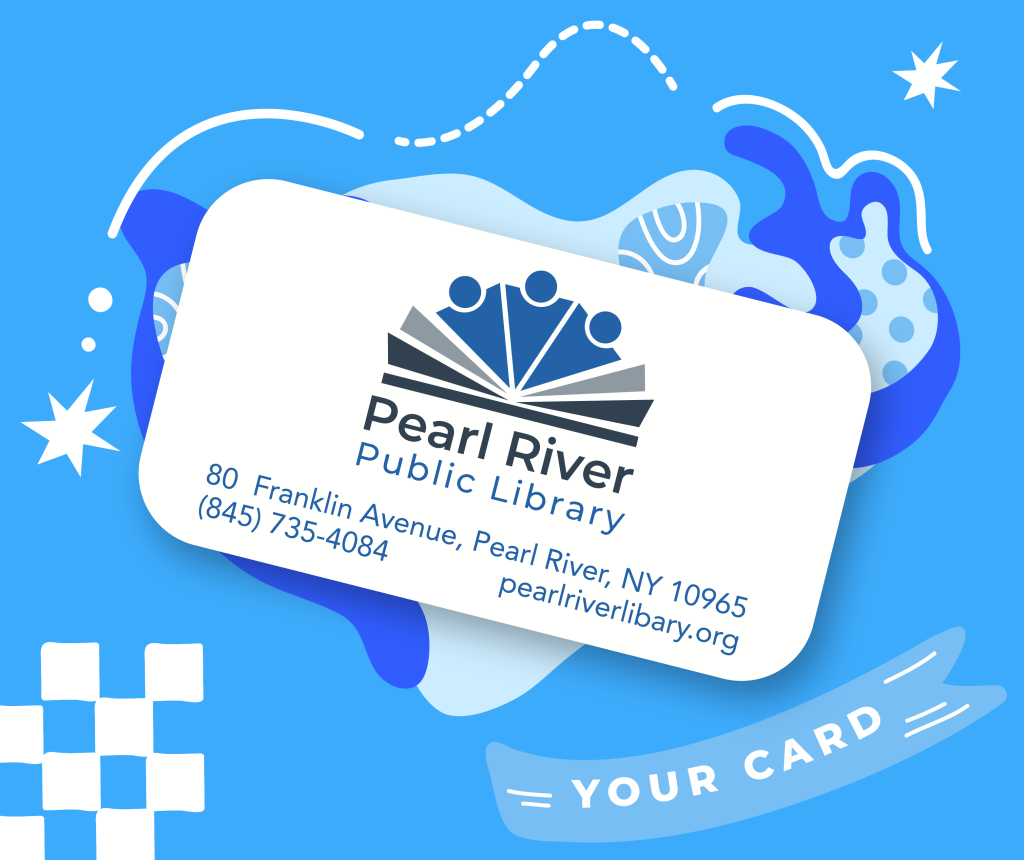 Pearl River Public Library card with contact details and design elements